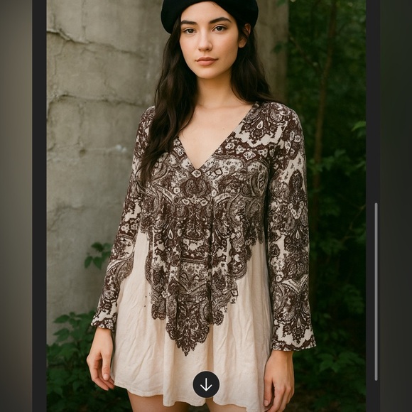 Free People v neck paisley babydoll dress - Picture 1 of 4